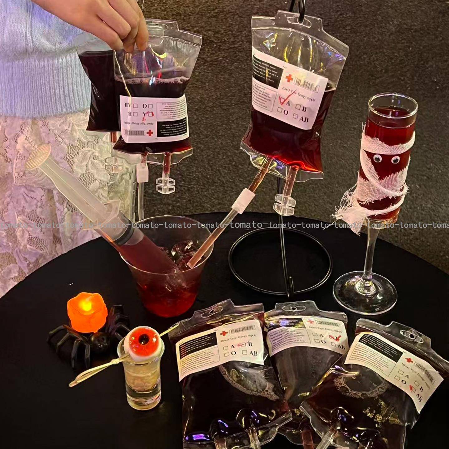 万圣节创意搞怪血袋饮料装饰吊瓶输液果汁袋吸血鬼血浆袋果酱袋