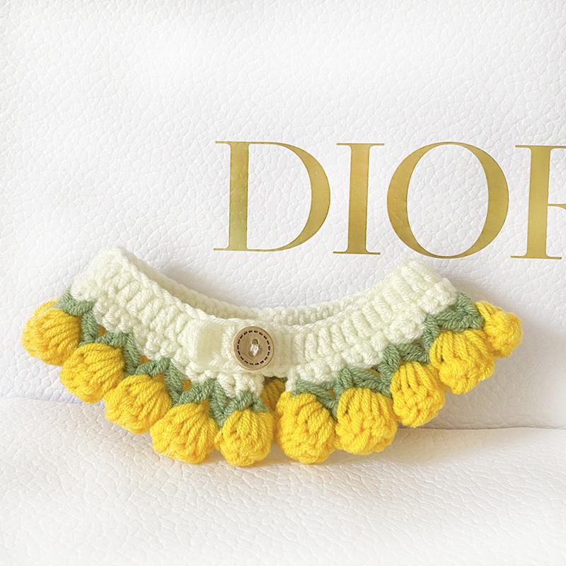 ins日系花朵围嘴猫咪口水巾纯手工制作狗狗围兜宠物编制围脖围巾