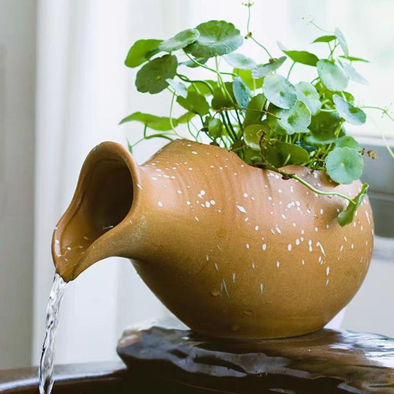 古法养鱼缸陶罐喷泉流水摆件循环水增氧过滤生态造景出水口配件