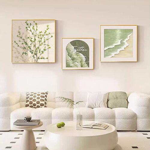 小新奶油客厅三联装饰画绿植海滩玄关画治愈沙发背景墙挂画