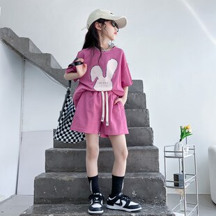 女童夏季套装2024新款大儿童短裤小女孩夏装洋气网红夏天休闲衣服