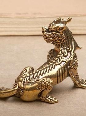 实心黄铜天铁谛听神兽小摆件地藏王坐骑瑞兽铜雕茶桌工艺品手把件
