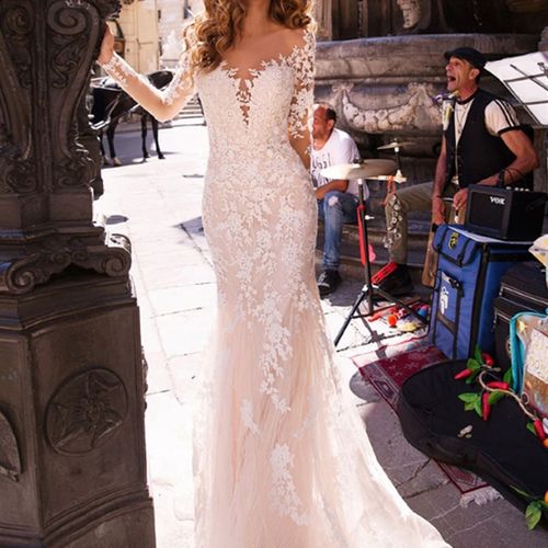 梵娜仙衣鱼尾长袖蕾丝轻婚纱复古波西米亚户外草坪婚礼旅拍主纱