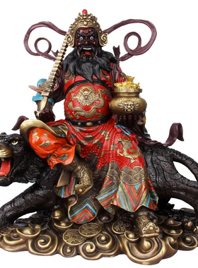 手工彩绘铜武财神赵公明摆件像财神爷骑虎摆设礼品