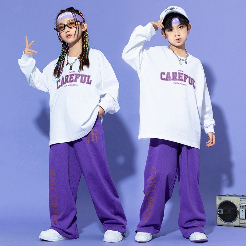少儿街舞嘻哈宽松套装男孩长袖hiphop休闲卫裤演出服女孩爵士舞服