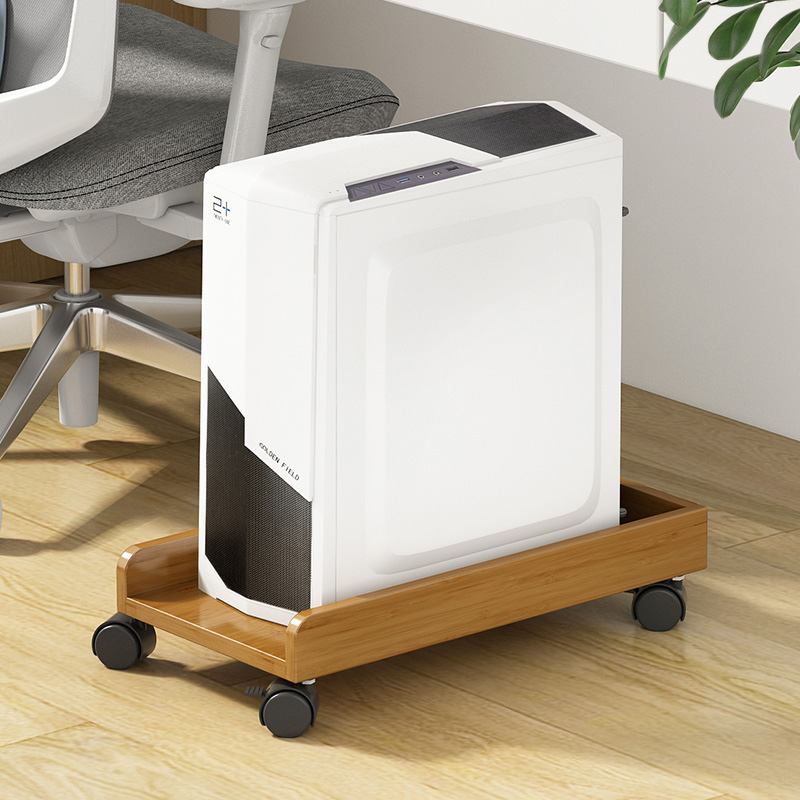 台式电脑主机托架可移动实木机箱底座托盘支架打印机收纳置物架子