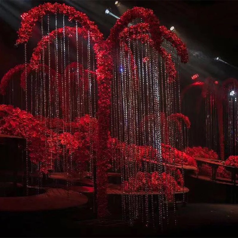 2019新款婚庆道具铁艺水晶树可升降 路引婚礼t台摆件珠帘许愿树