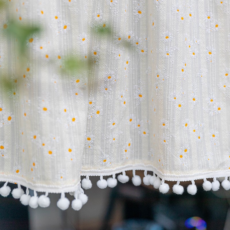 小清新碎花短帘半帘法式免打孔门帘美式乡村小雏菊卧室纱帘隔断帘