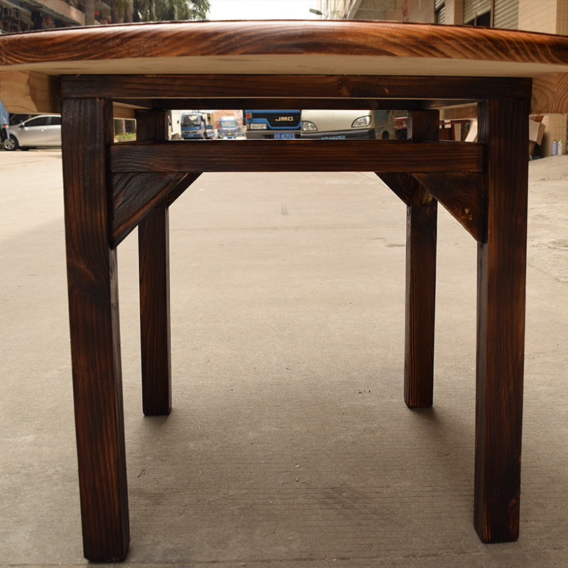 饭店实木桌子圆桌餐厅餐椅农庄桌子椅子加厚松木炭烧桌面馆木桌椅