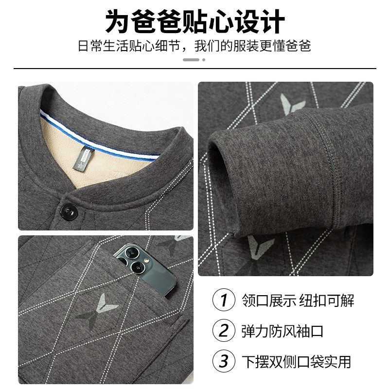 巨厚羊羔绒中老年人男士保暖开衫外套爸爸加绒加厚卫衣爷爷上衣冬