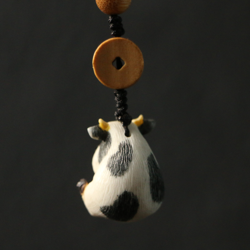 纯手工雕刻鹿角牛气冲天手机钥匙挂件角雕把件把玩工艺品文玩