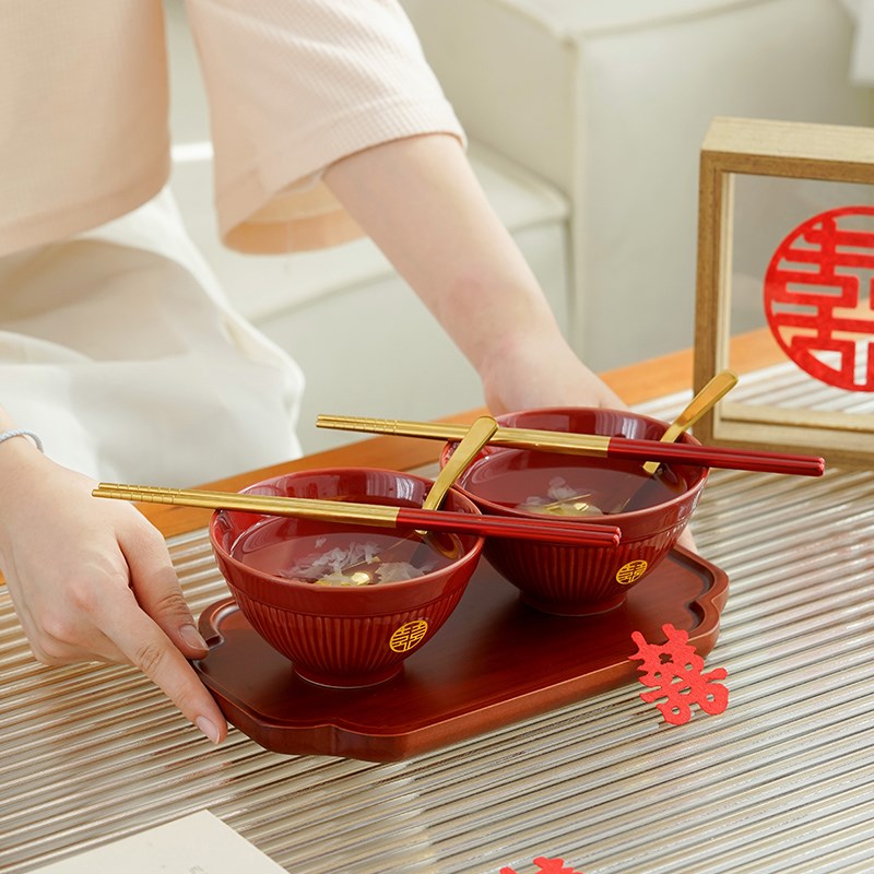 仲夏知己结婚喜碗筷一对送新人新婚礼物女方陪嫁订婚礼品对碗套装