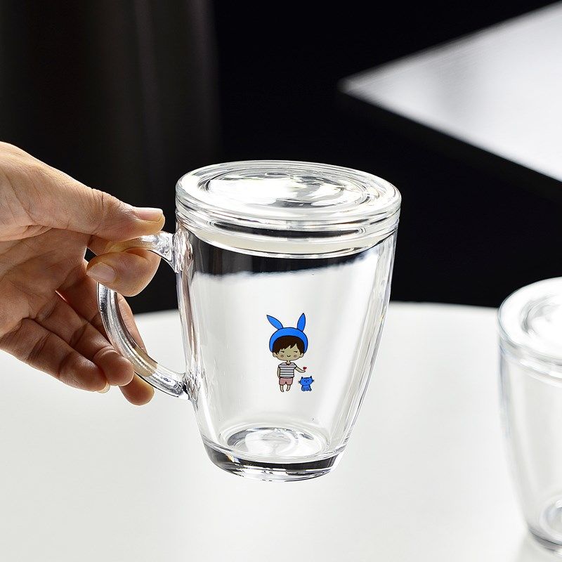 创意钢化玻璃杯子情侣水杯咖啡马克杯家用茶杯带盖勺办公室男女生,餐饮具,玻璃杯,淘宝优惠券,粉丝福利购,淘宝优惠卷