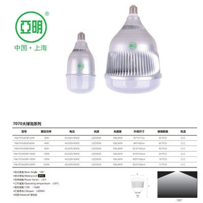 亚明LED灯泡球泡100W150W200W节能超亮家用螺口厂房车间仓库照明