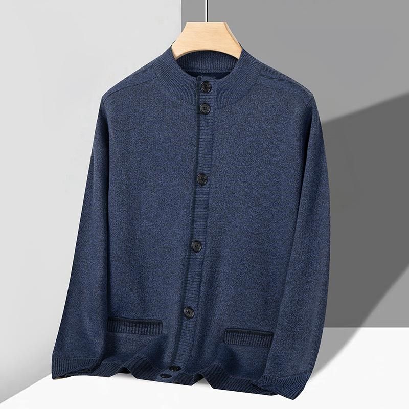 老人加绒圆领开衫男士毛衣爸爸秋冬季针织中老年爷爷保暖羊毛外套