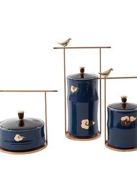 新中式陶瓷储物罐样板间橱窗摆件博古架客厅玄关创意软装轻奢摆设