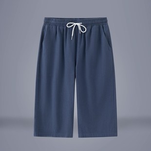 中裤 睡裤 大码 中老年棉绸短裤 轻薄透气老人休闲裤 七分裤 家居裤 男士