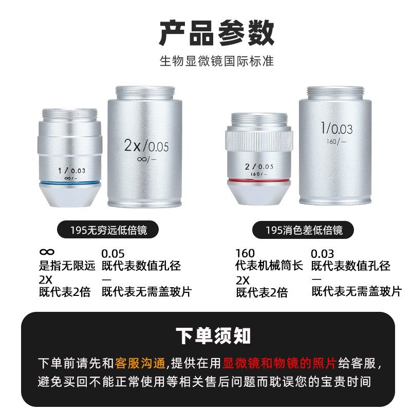 成日新光 195物镜 低倍镜头1倍 2倍无穷远物镜专业 显微镜配件