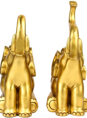 朴器 高31厘米铜吉祥象一对摆件 铜大象摆件 铜吸水象摆件