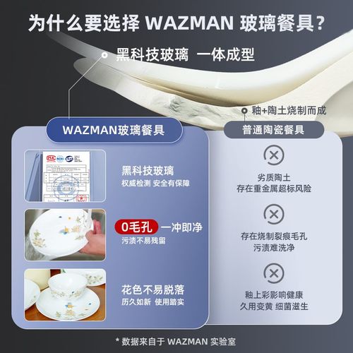wazman莫奈花园家用西餐盘套装玻璃耐热耐磨家用送礼沙拉碗水果盘