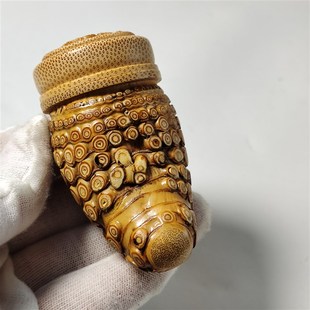 竹根雕刻手把件蝈蝈罐虫具竹雕鸣虫盒竹蛉叫罐纯手工实心竹把件