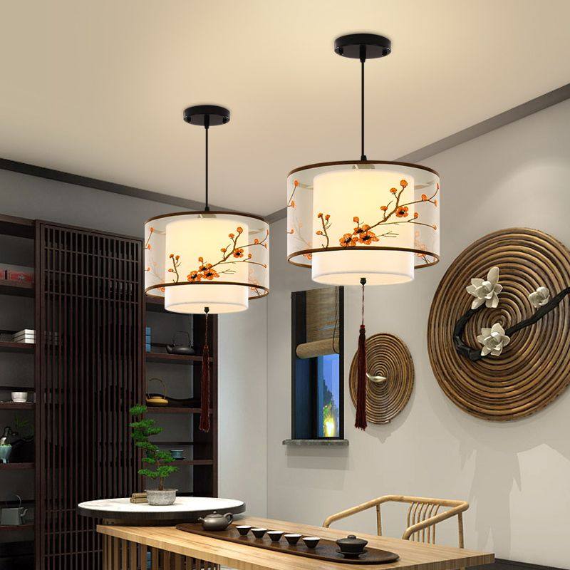新中式吊灯单头玄关灯禅意茶室灯中国风布艺卧室餐厅灯飘窗阳台灯,家装灯饰光源,餐厅吊灯,淘宝优惠券,粉丝福利购,淘宝优惠卷