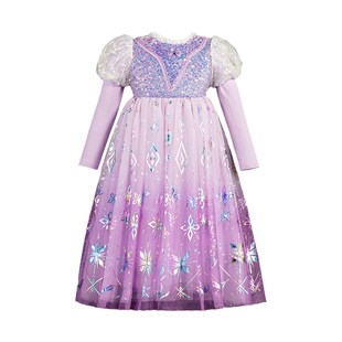 女童长发公主裙2025春秋新款紫色渐变高级感儿童生日礼服网纱裙子