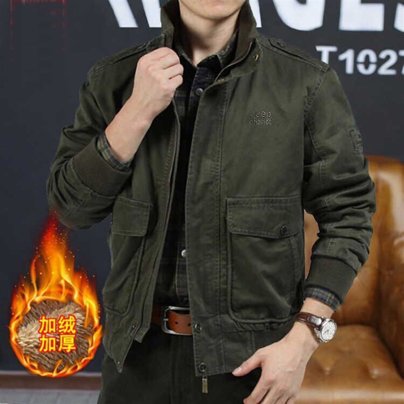 见展车休闲夹克男士春秋款大码夹克衫纯棉外套男水洗棉短款夹克