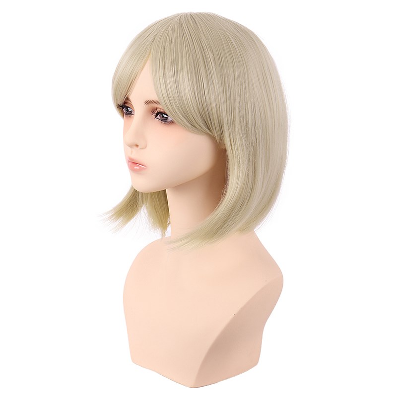 潼漫 cos假发女短发香槟奶金色斜齐刘海高温丝万用波波头30CM头套