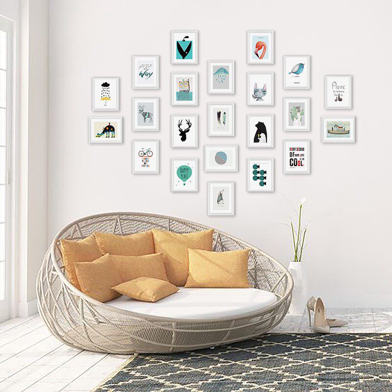 卧室心形照片墙背景墙实木相框挂墙组合洗照片免打孔空白墙面装饰