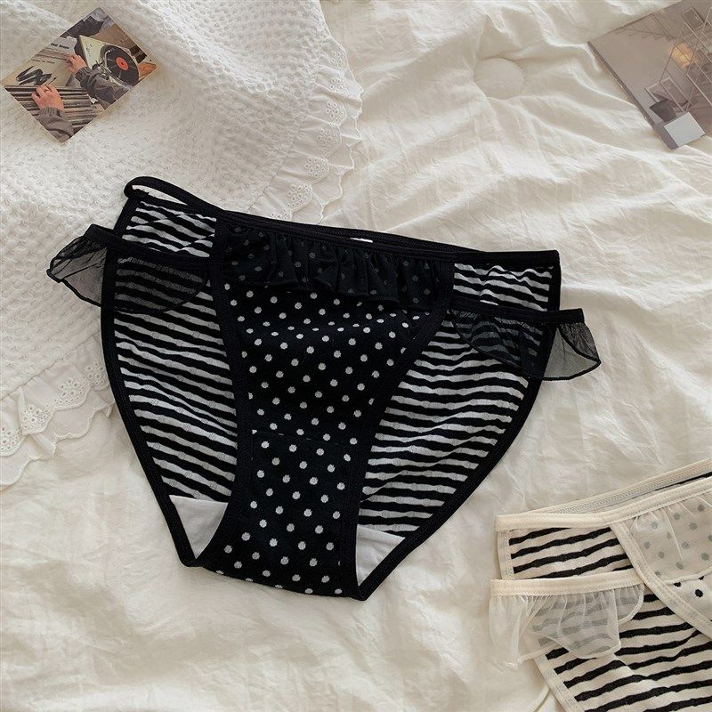 轻氧条纹 纯棉内裤女夏季薄款镂空网纱高开叉波点少女透气三角裤,女士内衣/男士内衣/家居服,女三角裤,淘宝优惠券,粉丝福利购,淘宝优惠卷