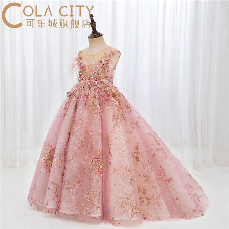 女童礼服公主裙拖尾高端洋气宝宝女花童婚纱小模特走秀钢琴表演服