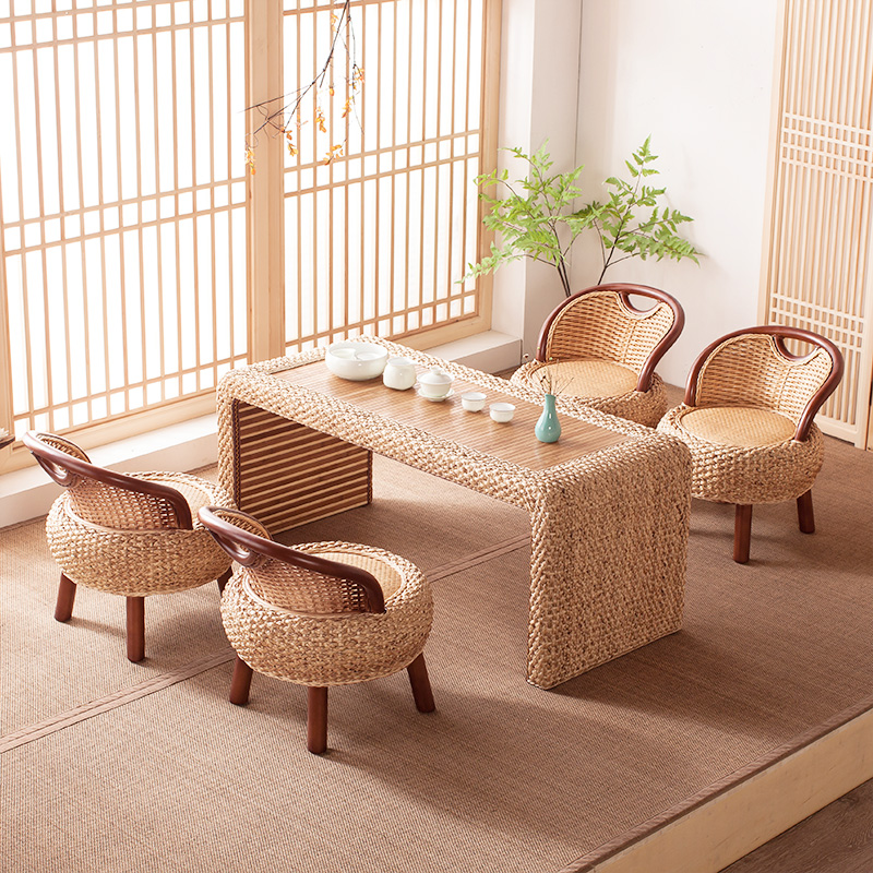 藤编榻榻米桌子阳台创意茶桌实木炕几矮桌子坐地台日式飘窗小茶几