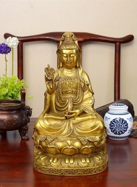 纯铜观音佛像供奉家用铜像摆件普陀山南海坐莲观世音菩萨站像大号