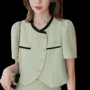 短袖小西装时尚套装女夏款2024新款小个子休闲气质阔腿短裤两件套