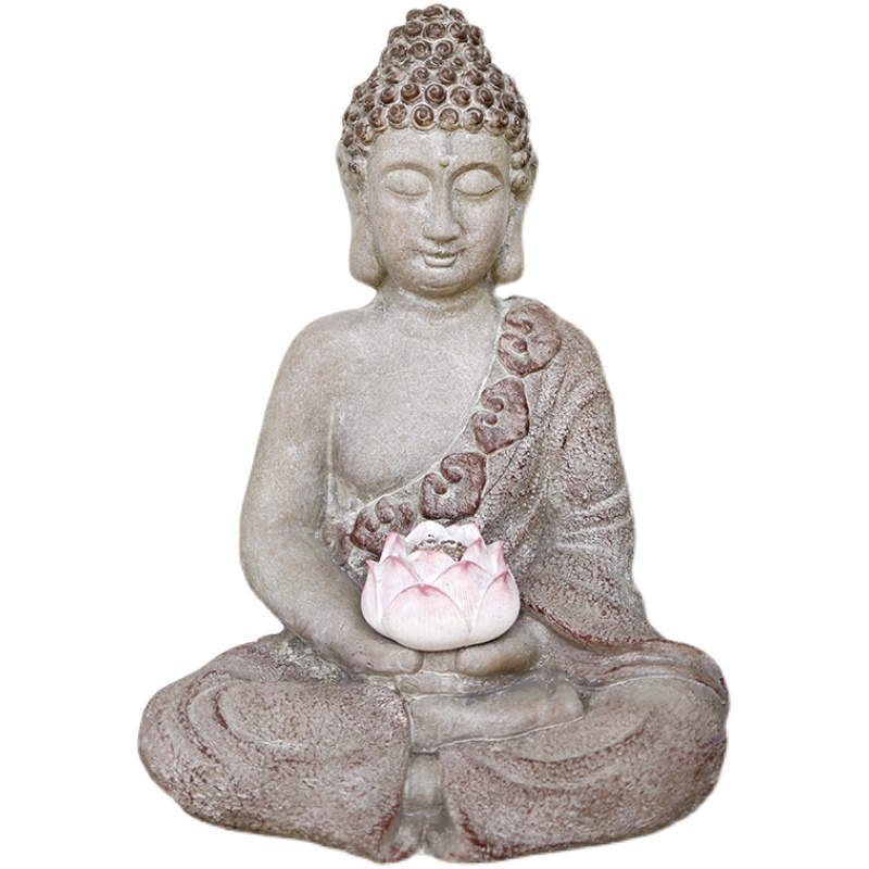 户外覆古莲花佛像花园茶室禅意庭院布置夜光装饰阳台园艺造景摆件