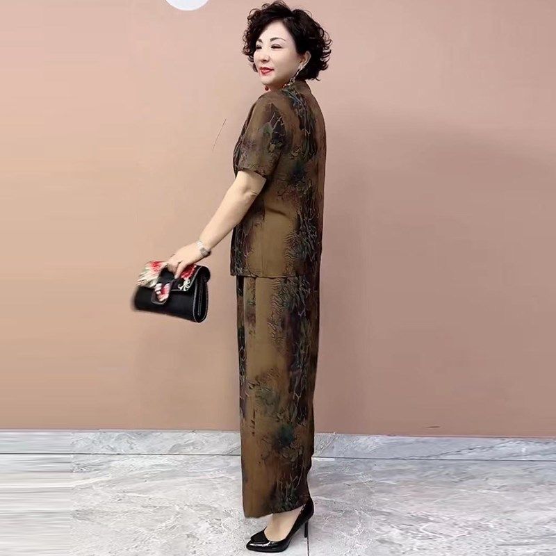 中老年妈妈装夏季新款真丝套装时尚气质宽松大码两件套上衣阔腿裤,女装/女士精品,时尚套装,淘宝优惠券,粉丝福利购,淘宝优惠卷