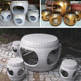 仿古石桌石凳水泥桌子模具鼓凳模型桌玻璃钢塑钢棋牌盆景桌观景台