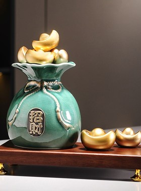 招财聚宝盆摆件新中式家居客厅办公室博古架高档装饰品乔迁礼物