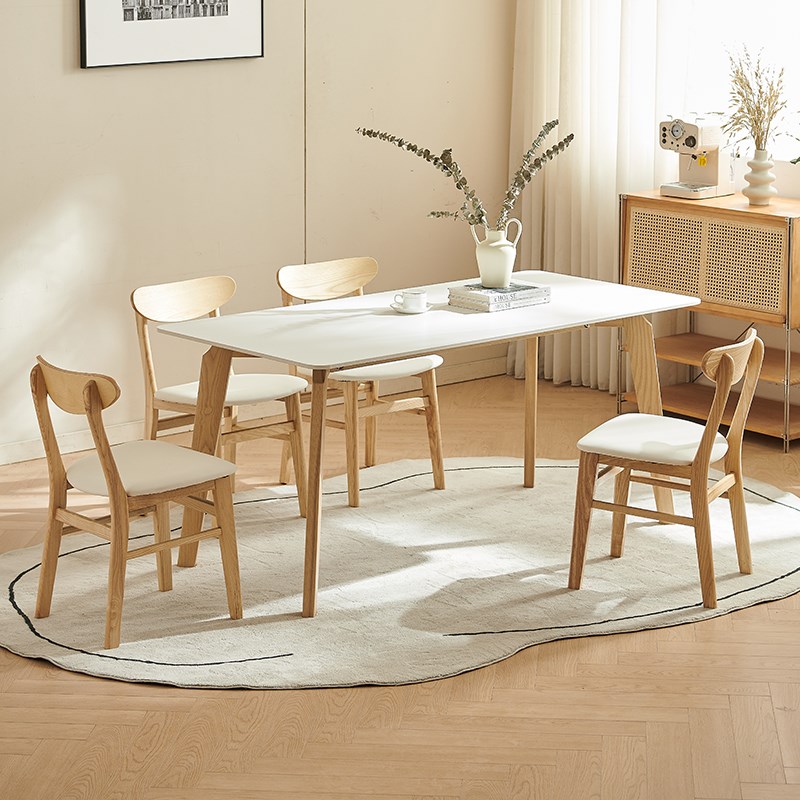 潮石德利丰岩板餐桌 原木奶油风饭桌 极简日式桌子家用小户型实木