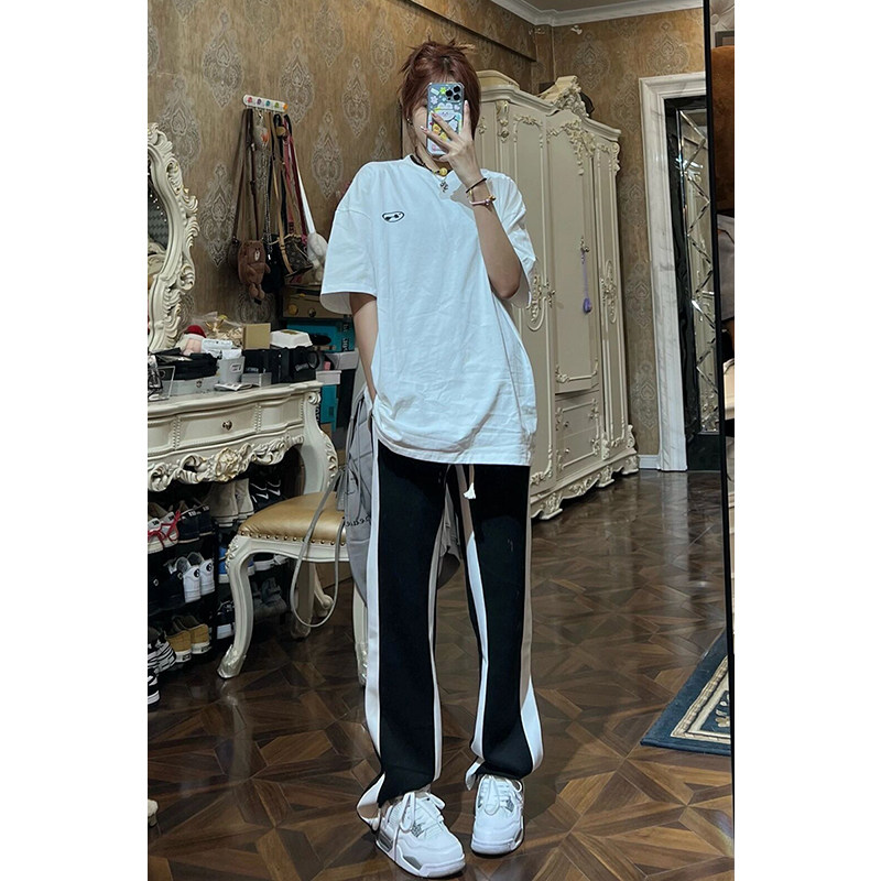 黑色直筒休闲西装裤女高腰夏季薄款大码胖mm宽松显瘦垂感阔腿裤子