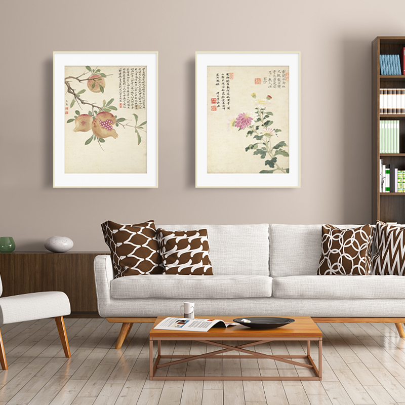 餐厅装饰画卧室床头花卉国画定制新中式走廊过道挂画背景墙壁画图片