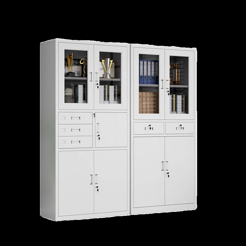 钢制文件柜带玻璃门档案柜资料柜铁皮收纳柜靠墙储物书柜矮柜