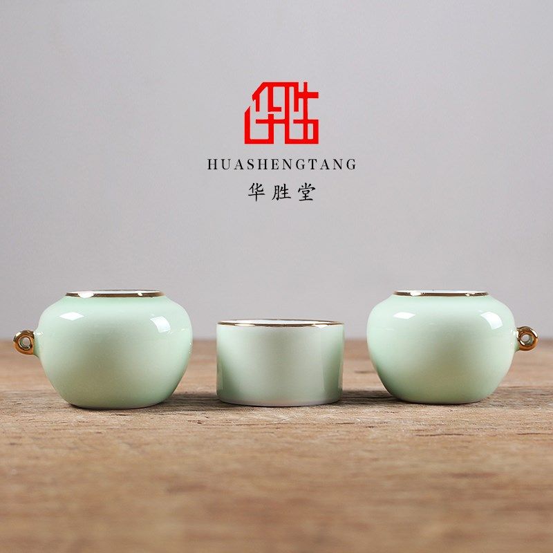 华胜堂 景德镇手绘青釉金口靛颏三件套鸟食罐小鸟笼配件喂食器,宠物/宠物食品及用品,鸟禽喂食器/喂水器,淘宝优惠券,粉丝福利购,淘宝优惠卷