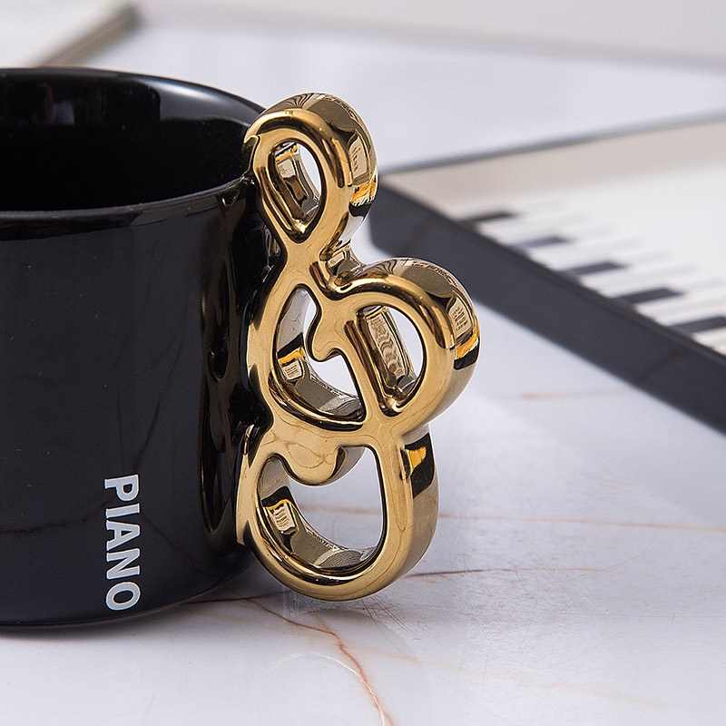 创意钢琴键陶瓷杯碟套装家用精致咖啡杯下午茶音乐马克杯礼品杯子