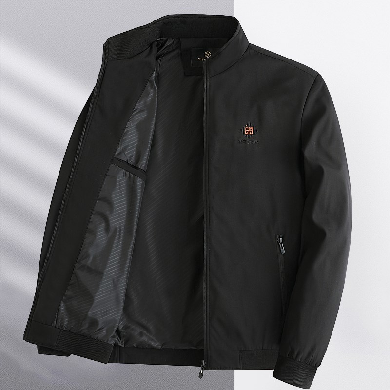 爸爸装春秋季薄款夹克衫中年男立领外套休闲上衣中老年宽松秋冬装