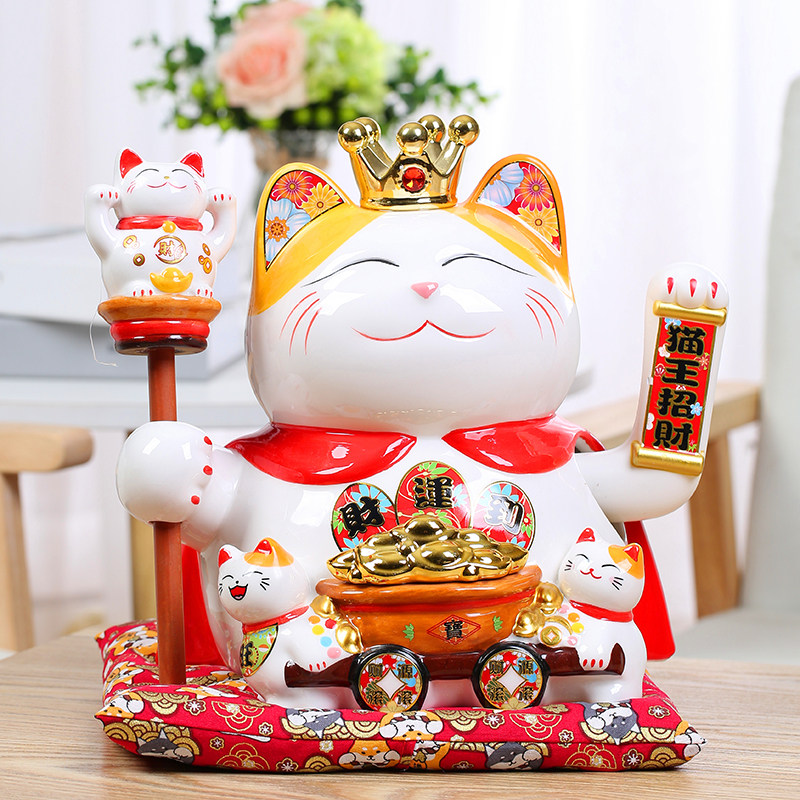 招财猫摆件 电动摇手大号陶瓷发财猫店铺开业收银台家居创意礼品