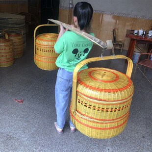 特色手工竹编篮带盖篮层送餐篮竹制品竹编竹篓竹篮子婚庆篮