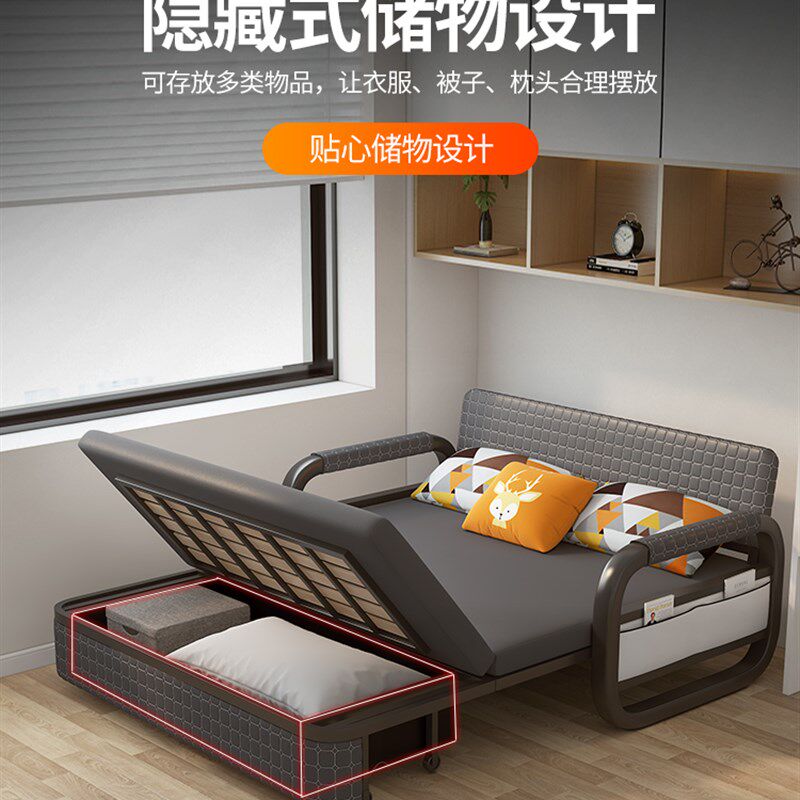 超纤皮质沙发床多功能折叠两用阳台书房伸缩单人办公沙发床抽拉