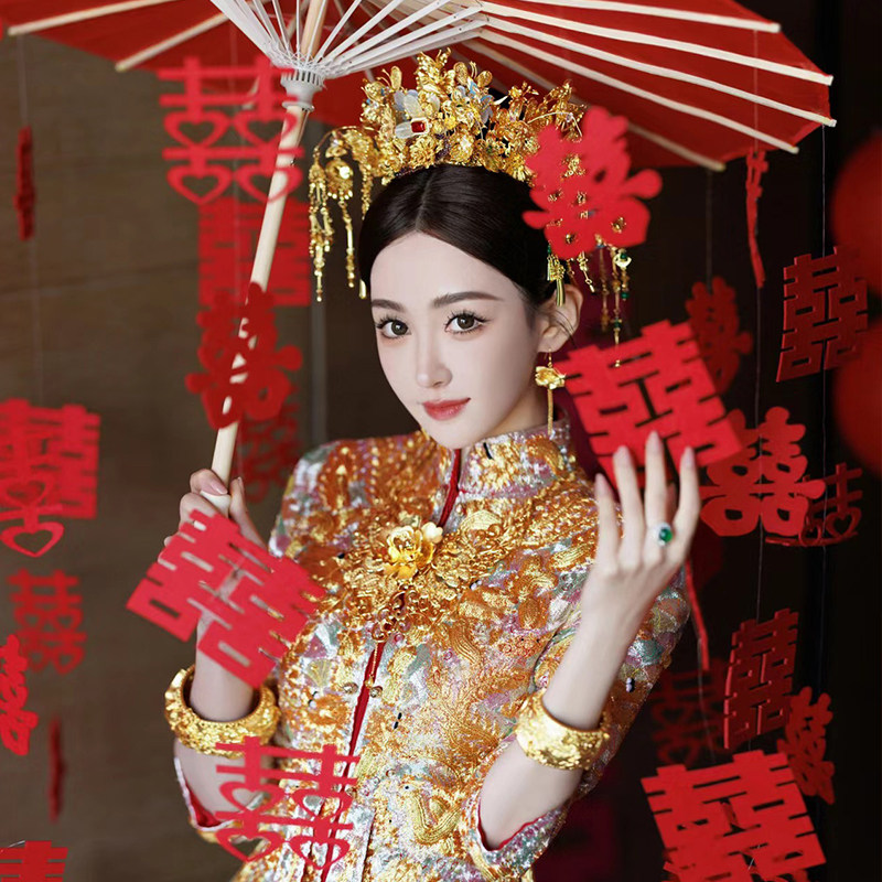 红伞结婚新娘伞婚礼伞红色出嫁雨伞中式古风迎亲接亲伞新娘喜雨伞